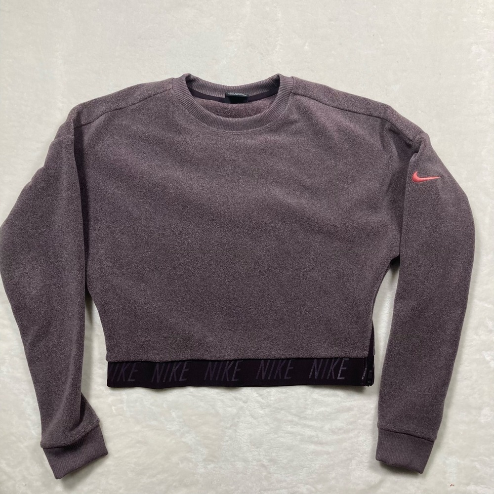 Nike Dri-FIT Cropped Fleece Sweatshirt Purple Side Zip XS Gorpcore Athleisure